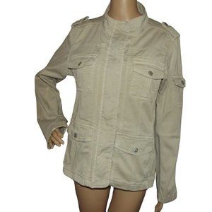 Kensie Jacket Sz Large khaki beige military utility coat zip cargo pockets flap